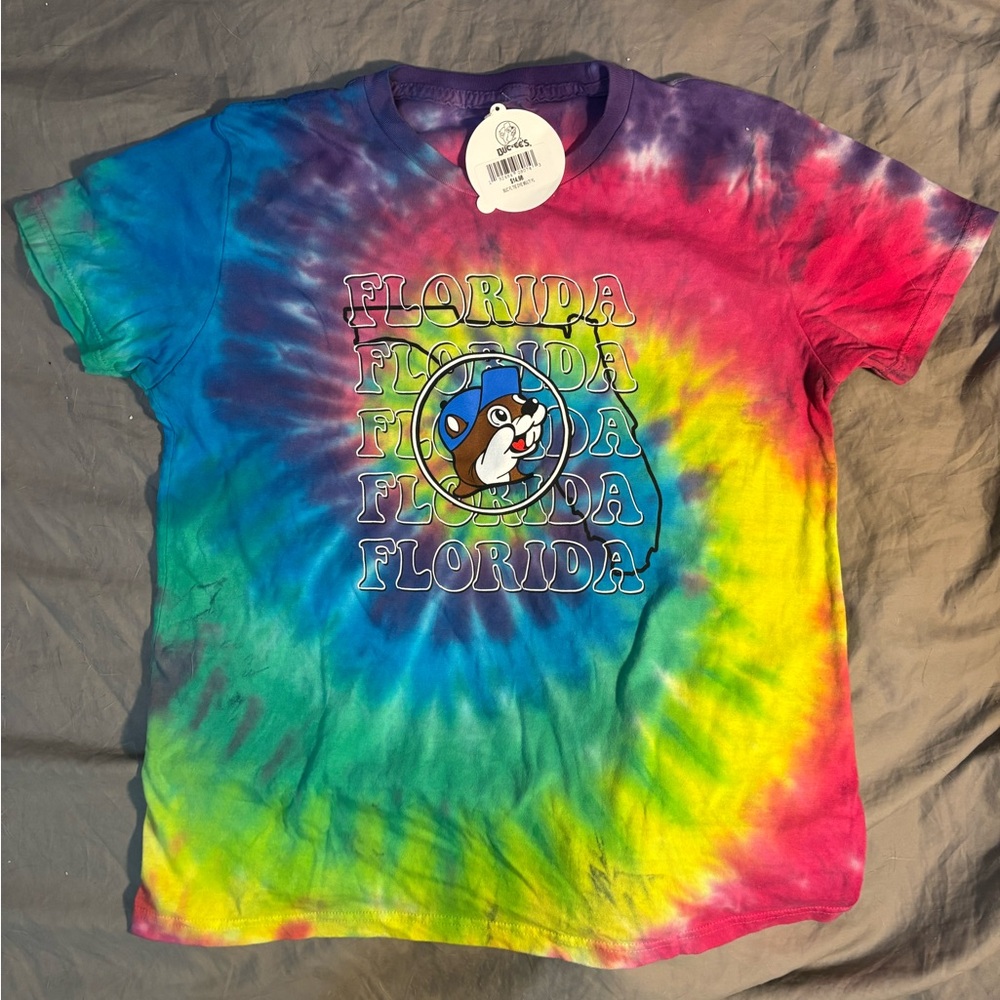 NWT Buccee’s Vibrant Tie-Dye Kids Tee 100% Cotton Beaver Graphic Florida YLarge